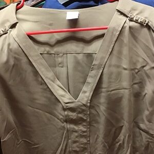 Women's Tan Blouse with Studded Shoulders